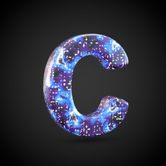 Acrylic pouring letter C uppercase isolated on black background