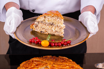 Puff meat pie on a plate