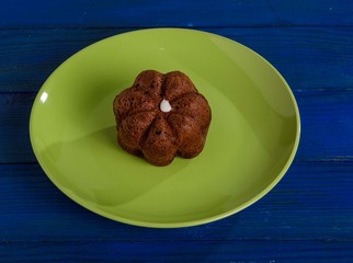 Cake on a plate on the table.