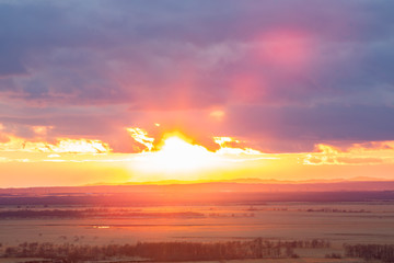 湿原の夕景