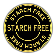 Black and gold color round sticker in word starch free on white background