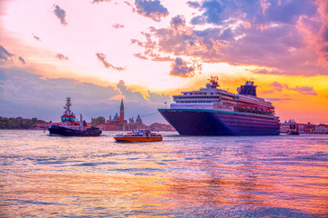 Large cruise liner in Grand canal from Venice