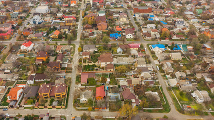 Aerial view from drone of the roofs and street in Dnipro city. (Dnepr, Dnepropetrovsk, Dnipropetrovsk). Ukraine