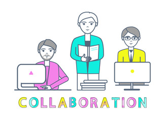 Collaboration Males Working with Laptops Vector