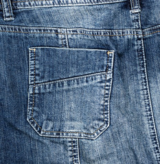 fragment of blue textile jeans with a back pocket