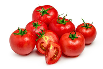 red tomato vegetable with cut isolated on white background