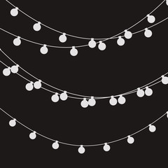 Christmas lights strings. Vector flat Xmas garland. Festive garlands set