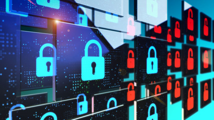 Smart security database technology - Locked security padlock.