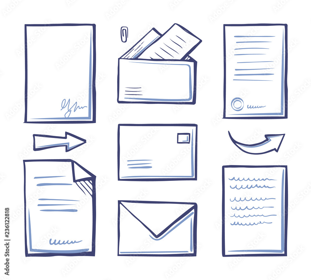 Poster Office Papers and Documentation in Envelope Vector