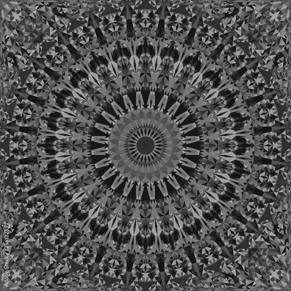 Poster grey repeating kaleidoscope pattern background design - abstract geometric vector mandala wallpaper 