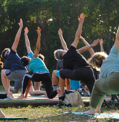 Grupo de personas practicando yoga en el parque