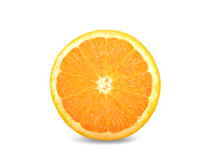 half cut fresh Navel orange on white background