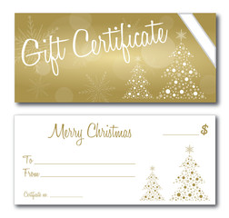 Fototapeta na wymiar gold gift certificate christmas design vector front and back font outline no drop shadow on the eps 