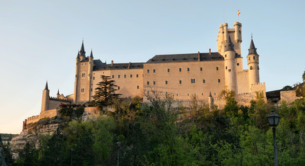 Fototapeta na wymiar Medieval Segovia castle in Spain at sunset