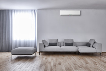 modern bright interiors Living room with air conditioning illustration 3D rendering computer generated image