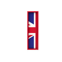 Letter I Union Jack font, Great Britain flag lettering. 3D Rendering