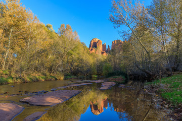 Scenic Reflection of the Cathedral rocks Sedona Arizona in Fall