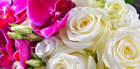 Composition with bouquet of freshly cut flowers