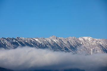 Fototapeta na wymiar landscape with the Piatra Craiului Mountains in Romania on a sunny day in November