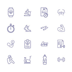 Sport record icons. Set of line icons. Jogging, muscle, pulse trace. Fitness concept. Vector illustration can be used for topics like sport, healthy lifestyle, training