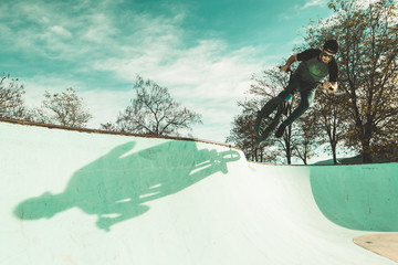 BMX rider making tricks .Guy riding a bmx bike