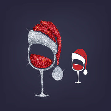 Vector New Year's Glass of Santa Glitter Wine