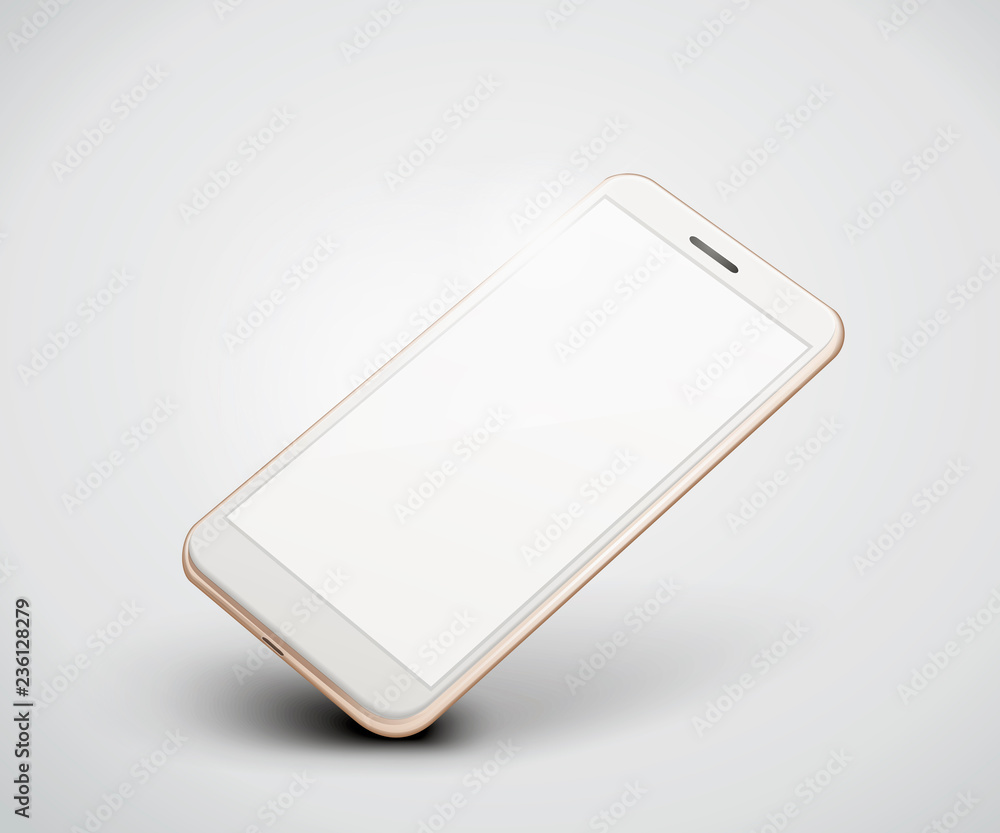 Poster vector illustration realistic perspective smartphone mockup isolated. for printing and web element, 
