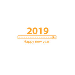 Creative happy new year 2019 design with Progress loading bar with airplane is in a dotted line. The flying apartment is black. The waypoint is for a tourist trip. Track on a white background. Vector