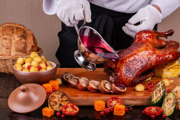 A duck in berry sauce