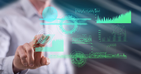 Man touching a digital analytics concept