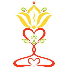 Blooming lily, hearts and cross, Christian symbolism
