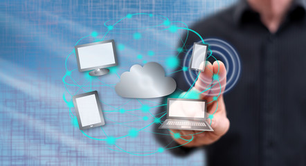 Man touching a cloud computing concept