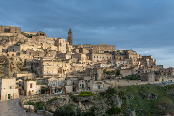 Fototapeta premium Matera, Basilicata, Italy: landscape at dawn of the old town (sassi di Matera), European Capital of Culture