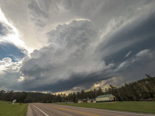 Supercell thunderstorm over the Black Hills in South Dakota. This storm dropped very large hail, up...