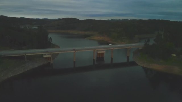 Bridge over paraibuna reservoir in the twilight