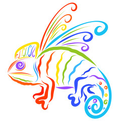 Fototapeta na wymiar Creative winged chameleon, seven colors of the rainbow