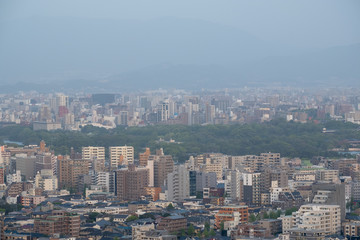 Fototapeta premium View of Kitakyushu City around Wakamatsu-ku in summer time.