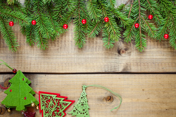 Christmas decoration on wood background.