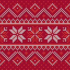 Christmas knitting seamless pattern with stars, stripes and zig zag