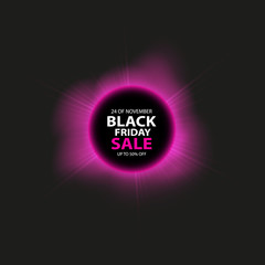 Black friday sale glowing neon sign and smoke on the black background. Light vector background for your advertise, discounts and business