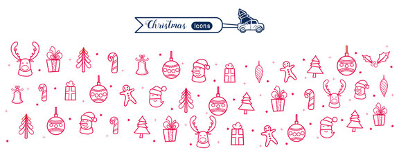 Fototapeta na wymiar Christmas line art icons element banner. Christmas drawing collection.