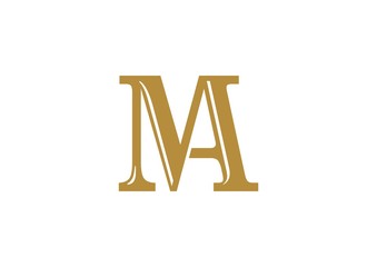 Initial letter MA logo with serif font colored gold