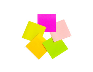 blank sticky note or post note colorful green yellow and pink with clipping path  isolated on white...