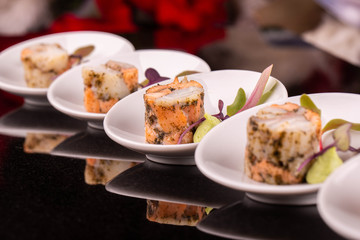 Fish roll with pistachio oil and greens