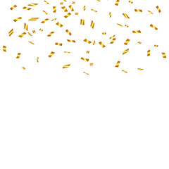 Golden confetti isolated. Festive background. Vector illustration. Falling shiny confetti glitters in gold color. New year, birthday, valentines day design element. Holiday background