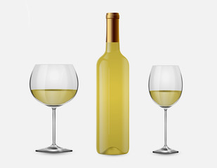 Wine Bottle 3D set. Vector illustration.