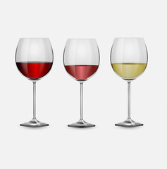 Glass of Wine 3D set. Vector illustration.