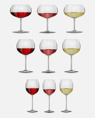 Glass of Wine 3D set. Vector illustration.