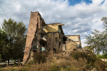 The building destroyed by the earthquake of 7 December 1988 in the city of Gyumri in Armenia