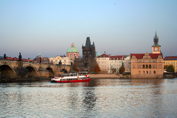  Czech republic, Prague, view of the Vltava river and Charles bridge, 2018 november